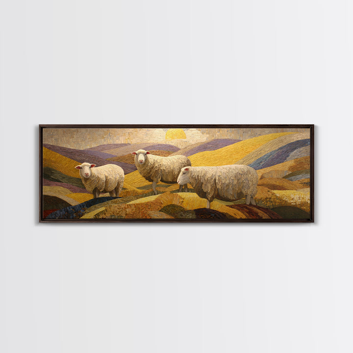 Pastoral Sheep in Rolling Countryside Canvas Print, French Country Art, Statement Artwork, Farmhouse Decor, Fine Art, Country, FCA-3x1-30
