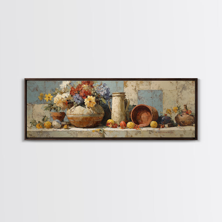 Antique Copper Pot and Flowers Still Life Canvas Print, French Country Art, Digital Download Art, Farmhouse Decor, Oil Painting, FCA-3x1-40