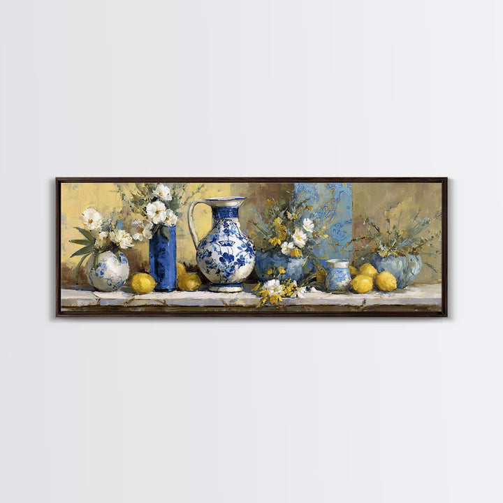 Blue and White Ceramic Pitcher Canvas Print, French Country Art, Art Print, Farmhouse Decor, Country, Digital Wall Art, FCA-3x1-43