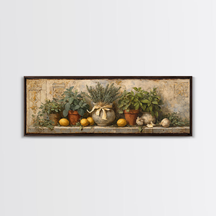 Farmhouse Kitchen Herbs Tied Framed Canvas Print, French Country Art, Digital Wall Art, Farmhouse Decor, Fine Art, Country, FCA-3x1-53