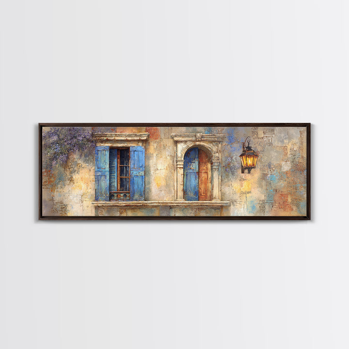 Weathered Window with Blue Shutters Canvas Print, French Country Art, Home Decor Gift, Farmhouse Decor, Oil Painting, Country, FCA-3x1-61