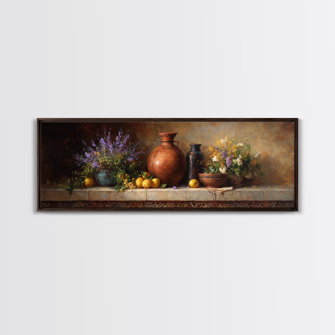 Antique Copper Pot and Flowers Still Life Canvas Print, French Country Art, Modern Decor, Farmhouse Decor, Country, FCA-3x1-64