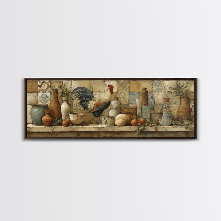 Rooster Portrait in Rustic French Palette Canvas Print, French Country Art, Farmhouse Decor, Oil Painting, Country, FCA-3x1-66