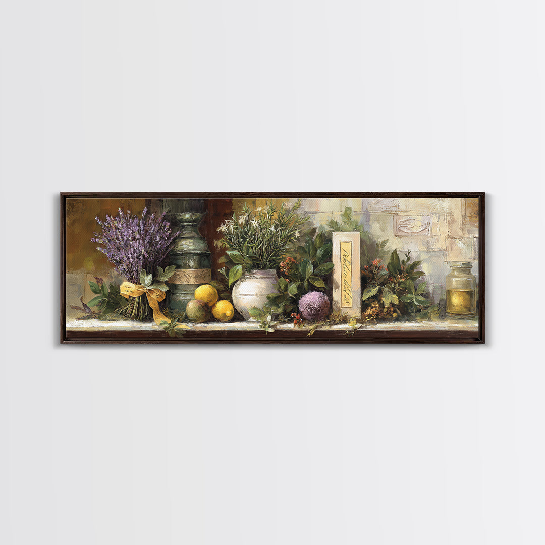Farmhouse Kitchen Herbs Tied Framed Canvas Print, French Country Art, Digital Wall Art, Farmhouse Decor, Fine Art, Country, FCA-3x1-77