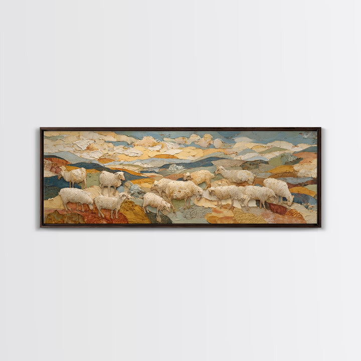Pastoral Sheep in Rolling Countryside Canvas Print, French Country Art, Statement Artwork, Farmhouse Decor, Fine Art, Country, FCA-3x1-78