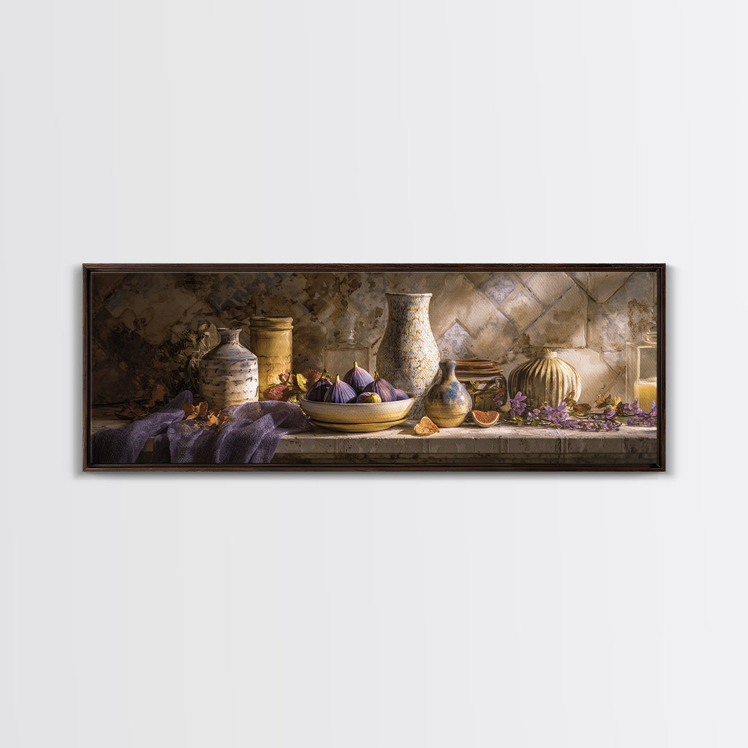 Figs on Ceramic Plate Canvas Print, French Country Art, Landscape Painting, Farmhouse Decor, Abstract Art, Country, FCA-3x1-8
