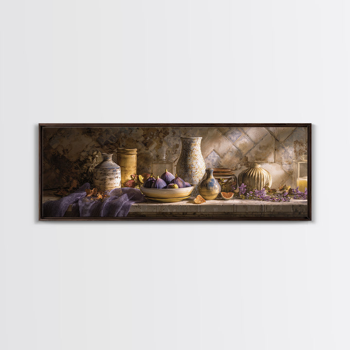 Figs on Ceramic Plate Canvas Print, French Country Art, Landscape Painting, Farmhouse Decor, Abstract Art, Country, FCA-3x1-8