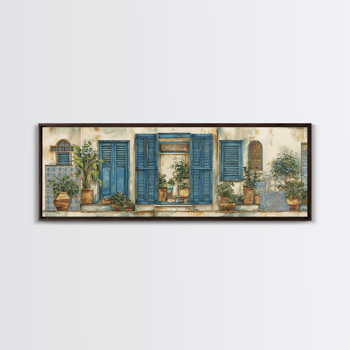 Weathered Window with Blue Shutters Canvas Print, French Country Art, Home Decor Gift, Farmhouse Decor, Oil Painting, Country, FCA-3x1-85