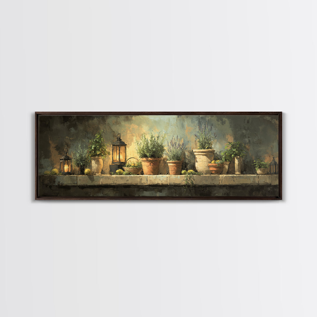 Terra Cotta Pots Framed Canvas Print, French Country Art, Eclectic Wall Art, Farmhouse Decor, Fine Art, Country, Modern Decor, FCA-3x1-99
