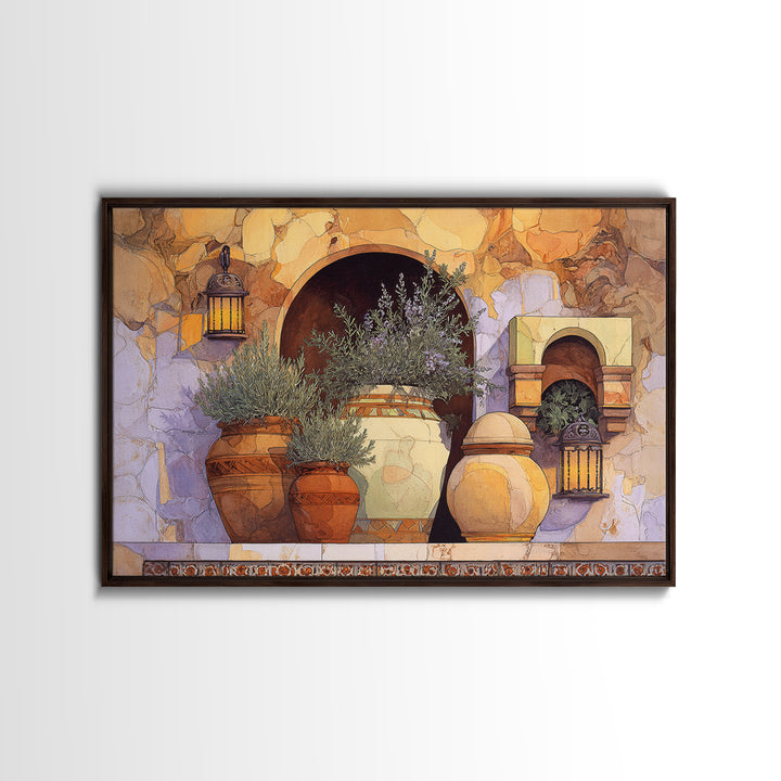 Terra Cotta Pots Framed Canvas Print, French Country Art, Neutral Decor, Farmhouse Decor, Fine Art, Country, Wall Art, FCA-3x2-15
