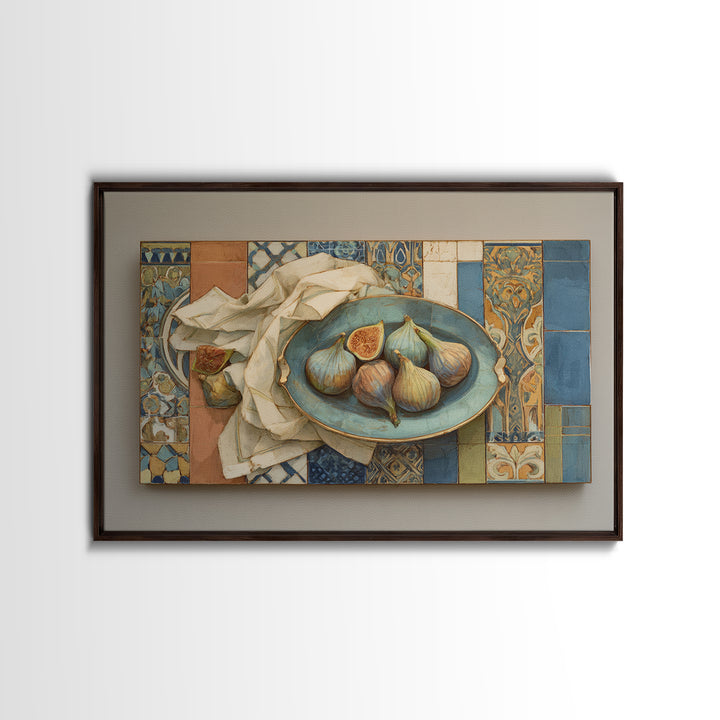 Figs on Ceramic Plate Framed Canvas Print, French Country Art, Room Decor, Farmhouse Decor, Abstract Art, Country, FCA-3x2-20