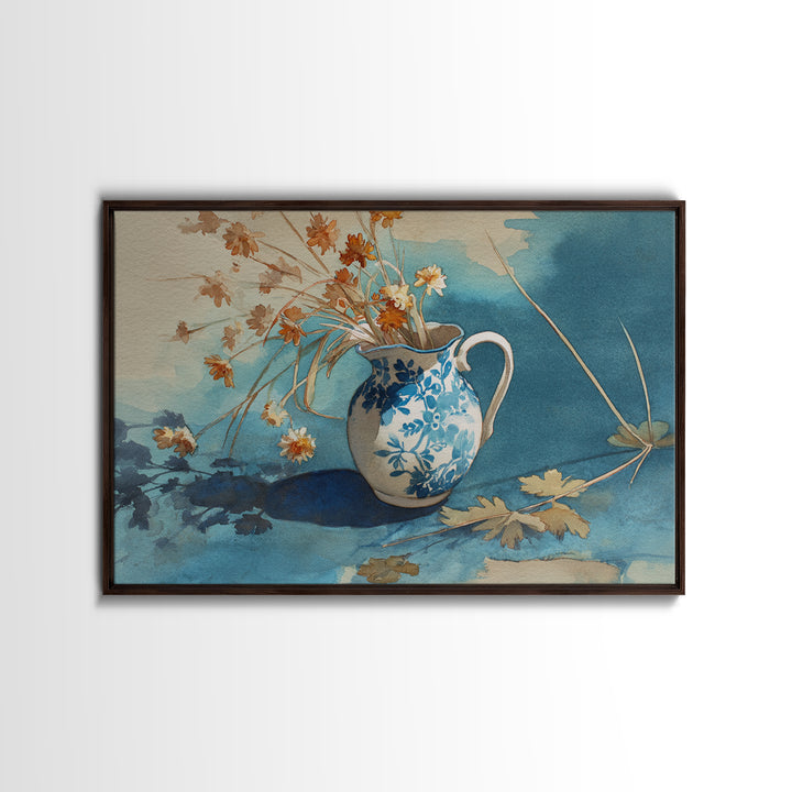 Weathered Window with Blue Shutters Framed Canvas Print, French Country Art, Digital Art, Farmhouse Decor, Abstract Art, FCA-3x2-25