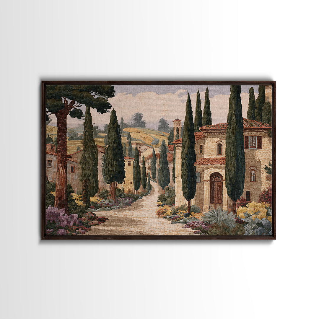 Country Lane Lined Framed Canvas Print, French Country Art, Textured Painting, Farmhouse Decor, Country, Home Decor Gift, FCA-3x2-27