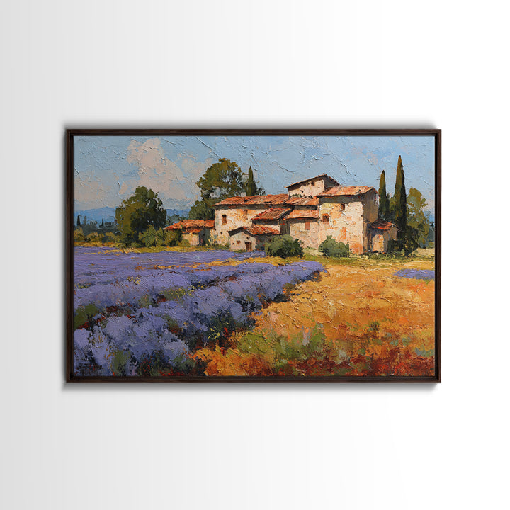 Lavender Field with Distant Stone Farmhouse Canvas Print, French Country Art, Printable Art, Farmhouse Decor, Fine Art, Country, FCA-3x2-29