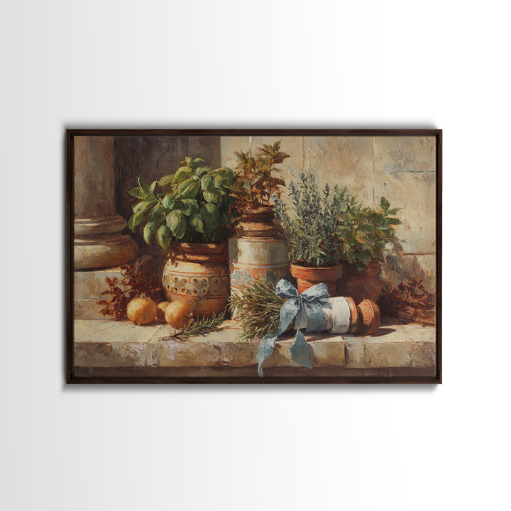 Farmhouse Kitchen Herbs Tied Framed Canvas Print, French Country Art, Digital Wall Art, Farmhouse Decor, Watercolor Art, FCA-3x2-41