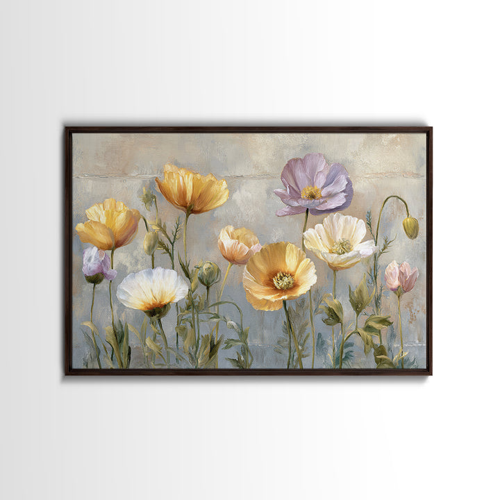 Poppies Beside a Stone Garden Wall Canvas Print, French Country Art, Oil Painting, Farmhouse Decor, Fine Art, Country, FCA-3x2-43