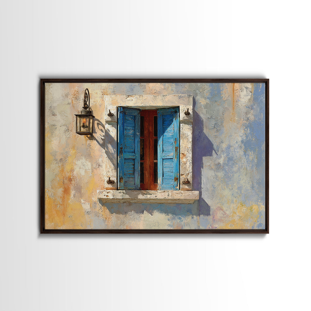 Weathered Window with Blue Shutters Canvas Print, French Country Art, Home Decor Gift, Farmhouse Decor, Fine Art, Country, FCA-3x2-49