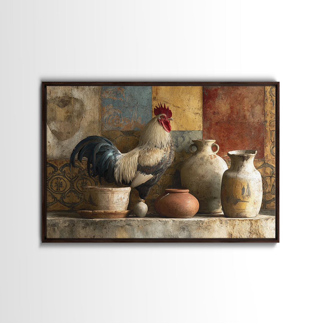 Rooster Portrait in Rustic French Palette Canvas Print, French Country Art, Original Painting, Farmhouse Decor, Country, FCA-3x2-54
