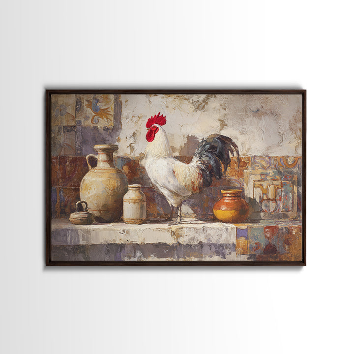 Rooster Portrait in Rustic French Palette Framed Canvas Print, French Country Art, Contemporary Art, Farmhouse Decor, Country, FCA-3x2-6