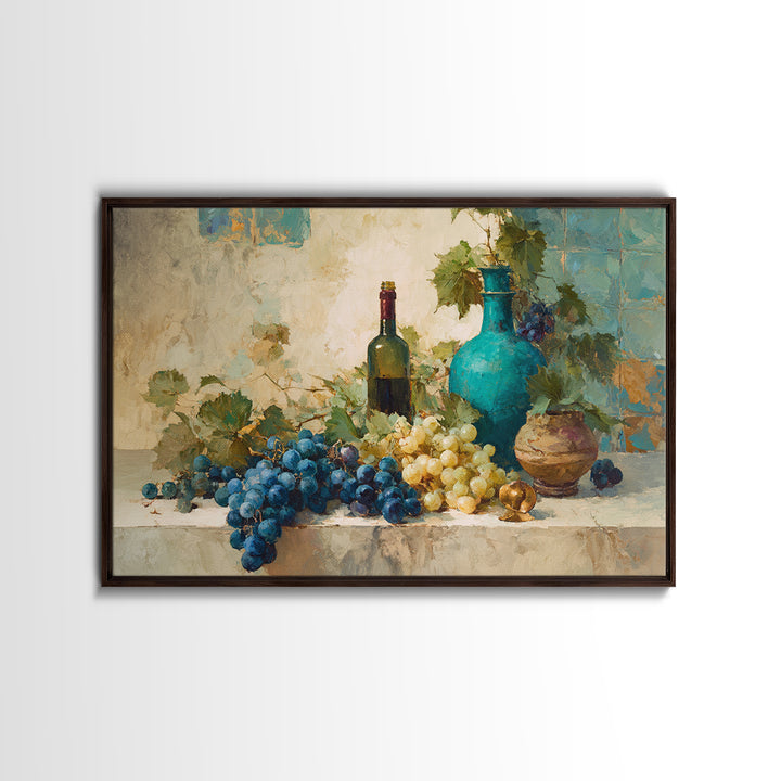 Grapes and Wine Still Life Canvas Print, French Country Art, Oil Painting, Farmhouse Decor, Country, Digital Art Prints, FCA-3x2-61