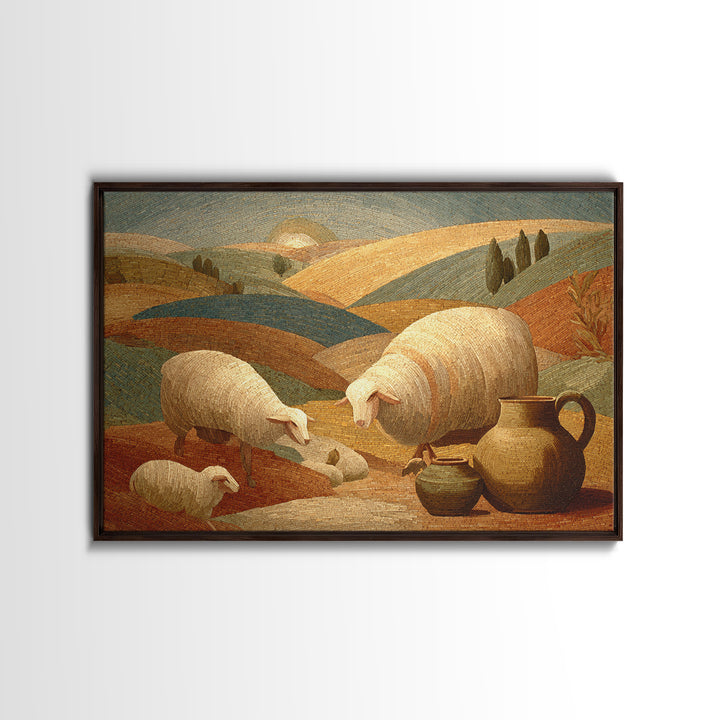 Pastoral Sheep in Rolling Countryside Canvas Print, French Country Art, Digital Prints, Farmhouse Decor, Fine Art, Country, FCA-3x2-66