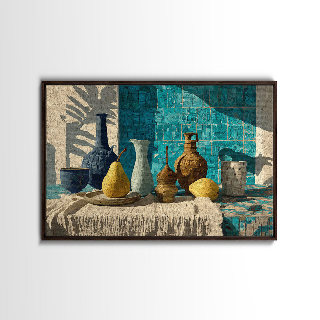 Pear Still Life on Linen Tablecloth Canvas Print, French Country Art, Farmhouse Wall Decor, Farmhouse Decor, Country, FCA-3x2-80