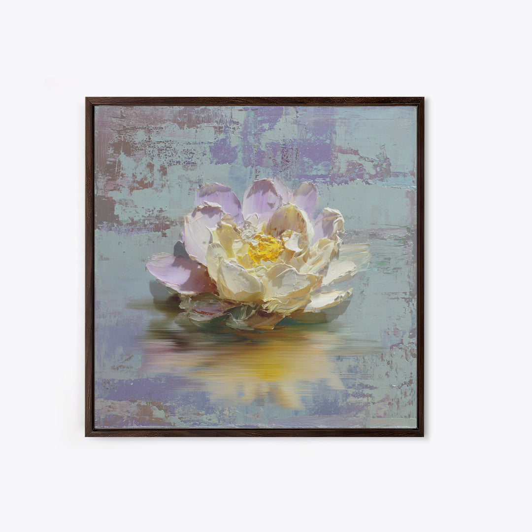 Lotus Blossom Floating on Still Water Canvas Print, Floral Art, Art Nouveau Locket, Living Room Decor, Fine Art, Bloom, FLO-1x1-14