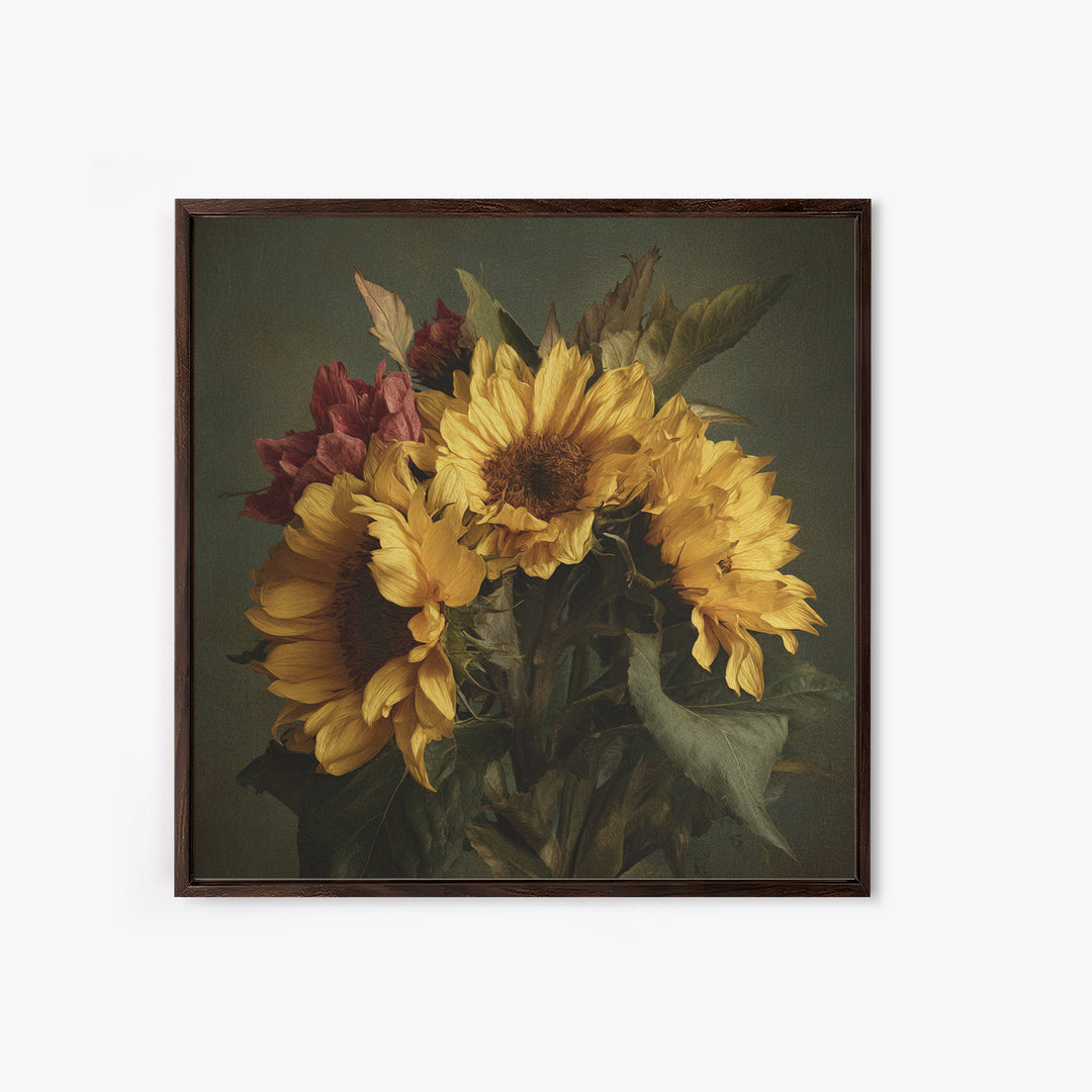 Sunflower Bouquet in Bold Golden Tones Framed Canvas Print, Floral Art, Textured Painting, Living Room Decor, Fine Art, Bloom, FLO-1x1-29
