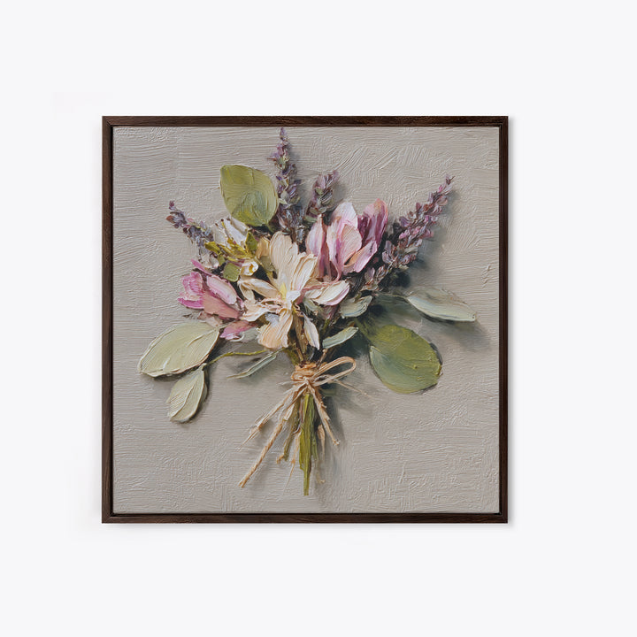 Lavender Bundle Tied Framed Canvas Print, Floral Art, Neutral Tone Abstract Floral Art, Living Room Decor, Fine Art, Bloom, FLO-1x1-34