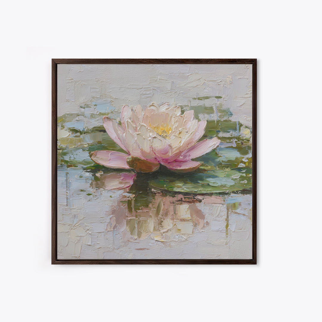 Lotus Blossom Floating on Still Water Framed Canvas Print, Floral Art, Gallery Decor, Living Room Decor, Fine Art, Bloom, FLO-1x1-62