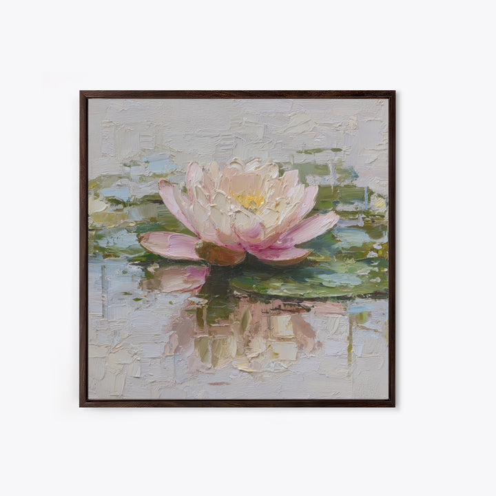 Lotus Blossom Floating on Still Water Framed Canvas Print, Floral Art, Gallery Decor, Living Room Decor, Fine Art, Bloom, FLO-1x1-62