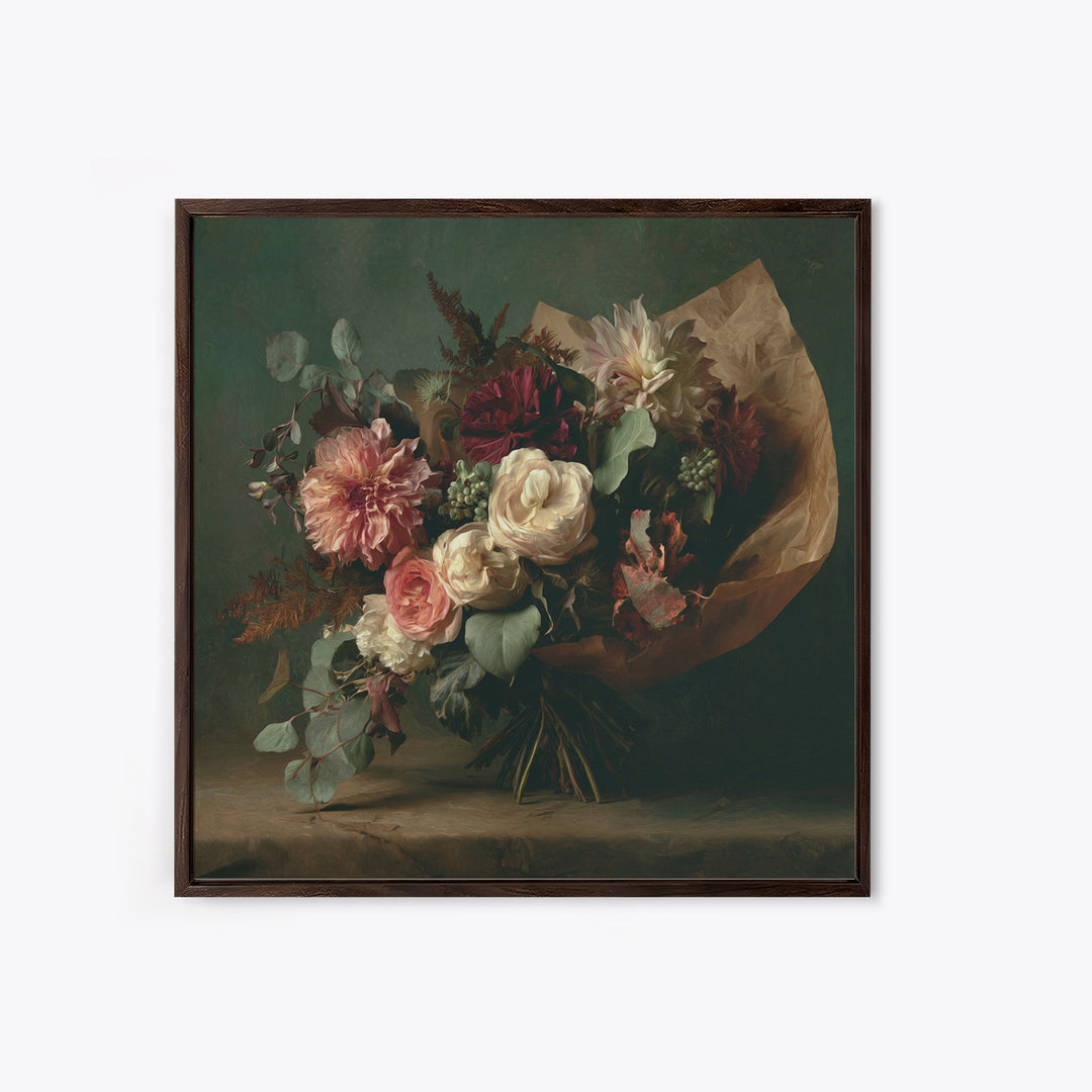 Romantic Bouquet Wrapped Framed Canvas Print, Floral Art, Modern Southern Floral Art, Living Room Decor, Fine Art, Bloom, FLO-1x1-72