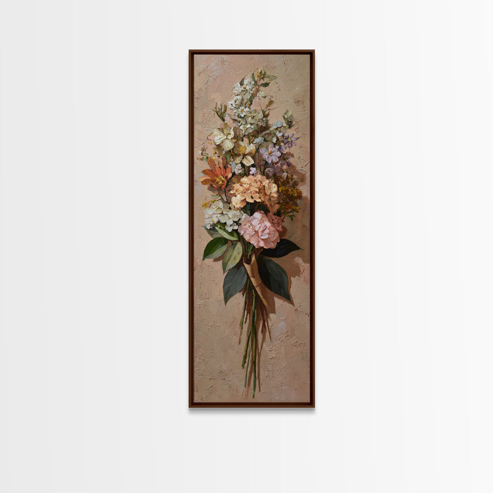 Romantic Bouquet Wrapped Framed Canvas Print, Floral Art, Art Print, Living Room Decor, Fine Art, Bloom, Botanical Print, FLO-1x3-36
