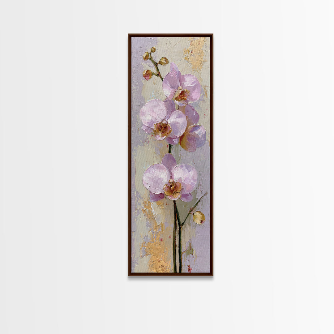Orchid Stem with Elegant Negative Space Framed Canvas Print, Floral Art, Gallery Decor, Living Room Decor, Fine Art, Bloom, FLO-1x3-71