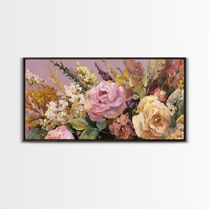 Floral Wreath of Garden Roses and Herbs Canvas Print, Floral Art, Dark Academia Decor, Living Room Decor, Fine Art, Bloom, FLO-2x1-61