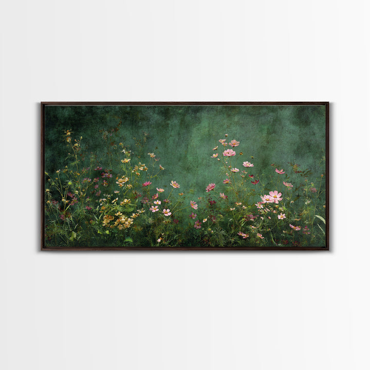 Wildflower Meadow in Loose Impressionist Paint Framed Canvas Print, Floral Art, Neutral Decor, Living Room Decor, Oil Painting, FLO-2x1-95