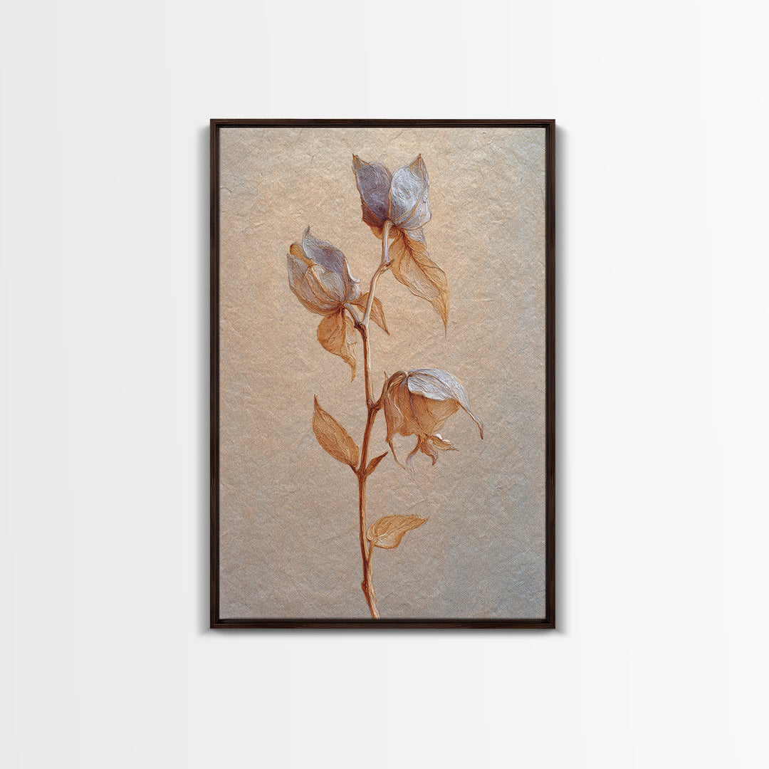 Orchid Stem with Elegant Negative Space Framed Canvas Print, Floral Art, Dark Academia Decor, Living Room Decor, Bloom, FLO-2x3-43