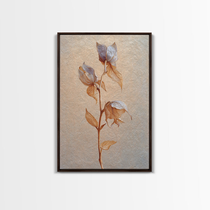Orchid Stem with Elegant Negative Space Framed Canvas Print, Floral Art, Dark Academia Decor, Living Room Decor, Bloom, FLO-2x3-43