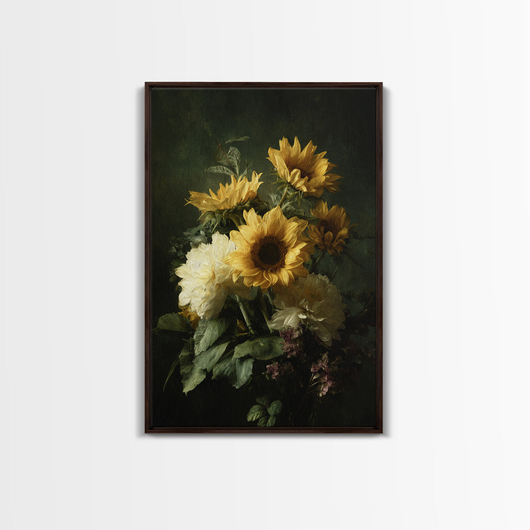 Sunflower Bouquet in Bold Golden Tones Canvas Print, Floral Art, Art Nouveau Decor, Living Room Decor, Fine Art, Bloom, FLO-2x3-61