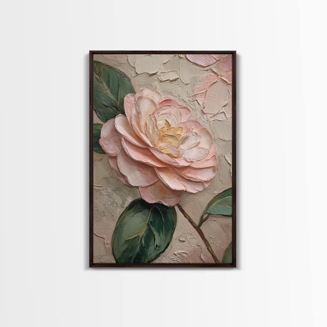 Camellia Bloom with Glossy Leaves Canvas Print, Floral Art, Digital Art, Living Room Decor, Fine Art, Bloom, Floral Art Print, FLO-2x3-72