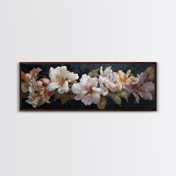 Lily Bouquet with Dramatic Dark Background Canvas Print, Floral Art, Gallery Decor, Living Room Decor, Fine Art, Bloom, FLO-3x1-36