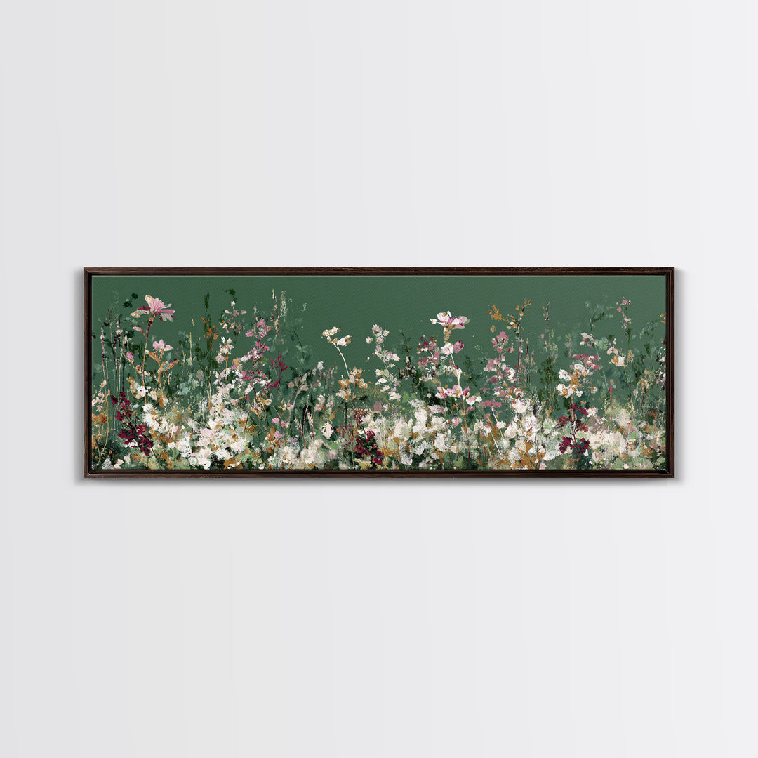Wildflower Meadow in Loose Impressionist Paint Framed Canvas Print, Floral Art, Midcentury Modern, Living Room Decor, Bloom, FLO-3x1-67