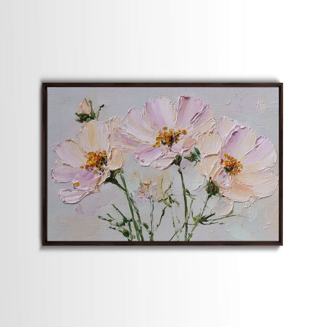 Cosmos Flowers Swaying Framed Canvas Print, Floral Art, Gallery Decor, Living Room Decor, Fine Art, Bloom, Wall Art, Home Decor, FLO-3x2-27