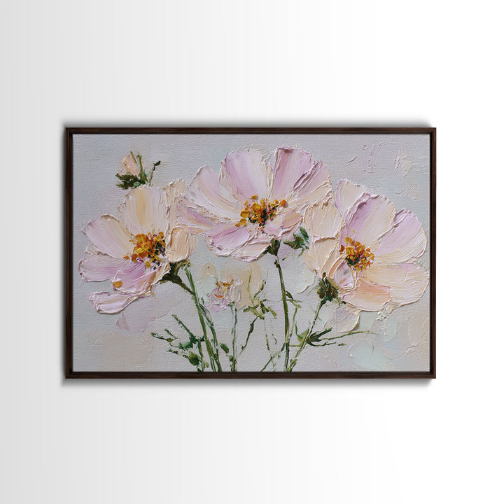 Cosmos Flowers Swaying Framed Canvas Print, Floral Art, Gallery Decor, Living Room Decor, Fine Art, Bloom, Wall Art, Home Decor, FLO-3x2-27