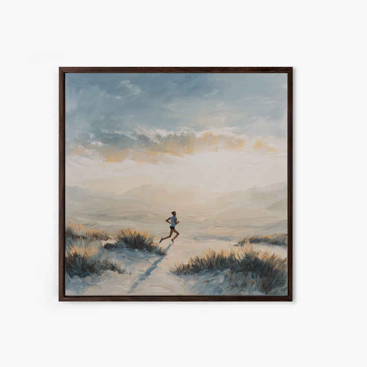 Mountain Trail Runner Framed Canvas Print, Fitness Studio Art, Motivational Canvas, Gym Decor, Watercolor Art, Motion, FSA-1x1-100