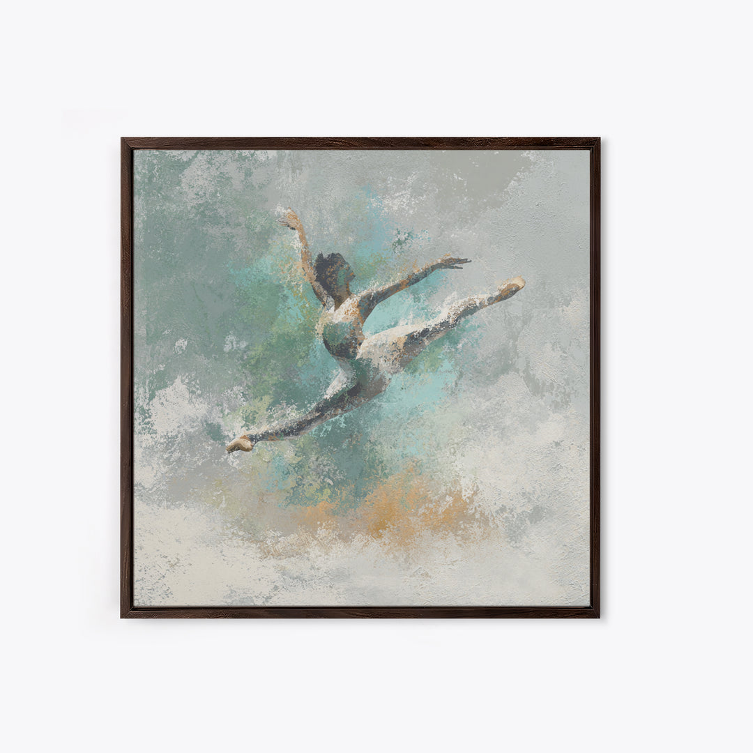 Dancer Leap with Painterly Energy Framed Canvas Print, Fitness Studio Art, Motivational Poster, Gym Decor, Fine Art, Motion, FSA-1x1-11