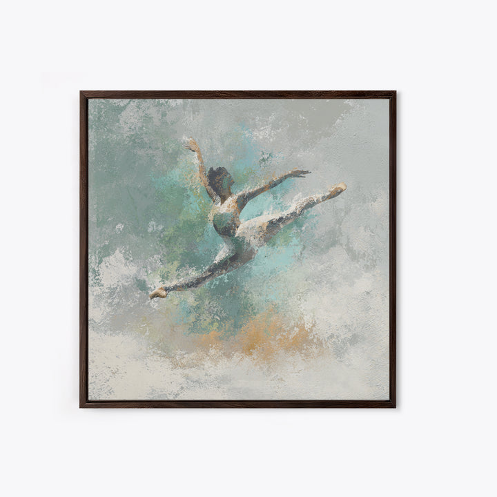 Dancer Leap with Painterly Energy Framed Canvas Print, Fitness Studio Art, Motivational Poster, Gym Decor, Fine Art, Motion, FSA-1x1-11