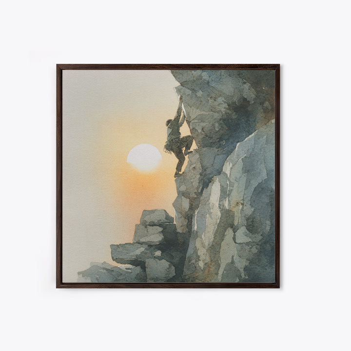 Rock Climber Reaching Toward Warm Light Framed Canvas Print, Fitness Studio Art, Dance Studio Decor, Gym Decor, Motion, FSA-1x1-63