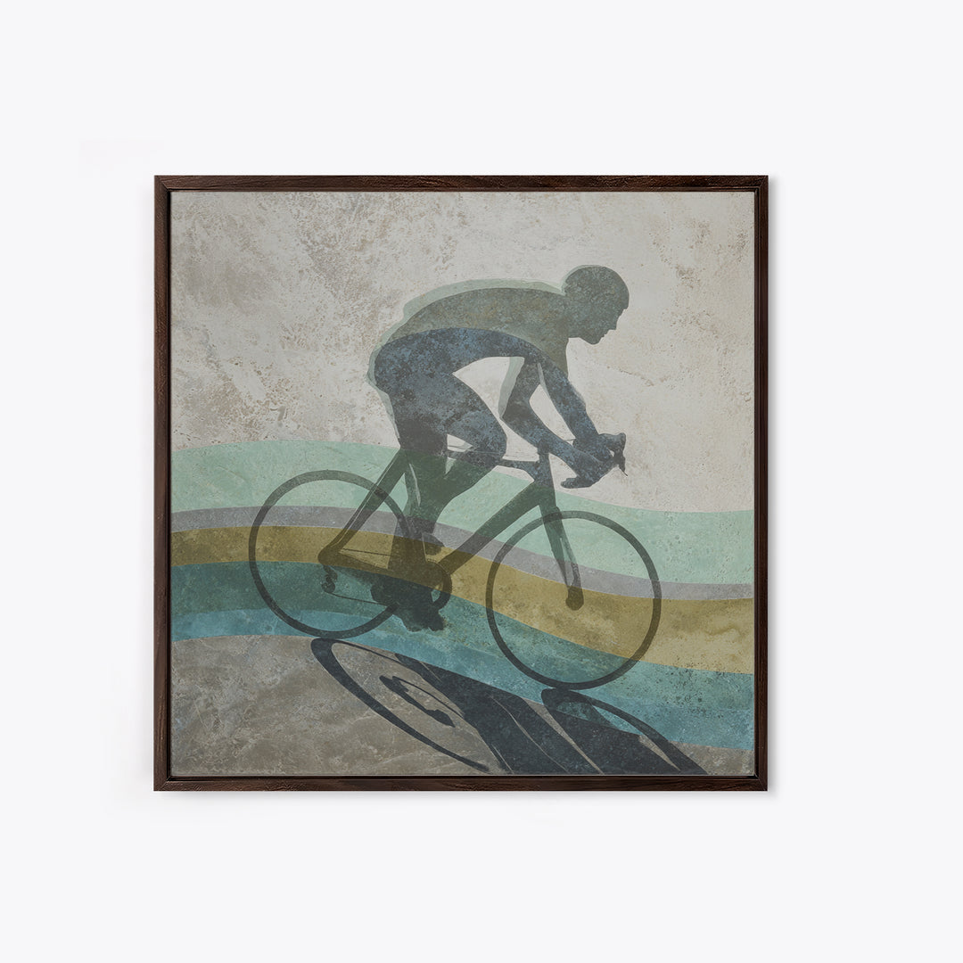 Cycling Figure in Bold Speed Lines Framed Canvas Print, Fitness Studio Art, Home Decor, Gym Decor, Oil Painting, Motion, FSA-1x1-80