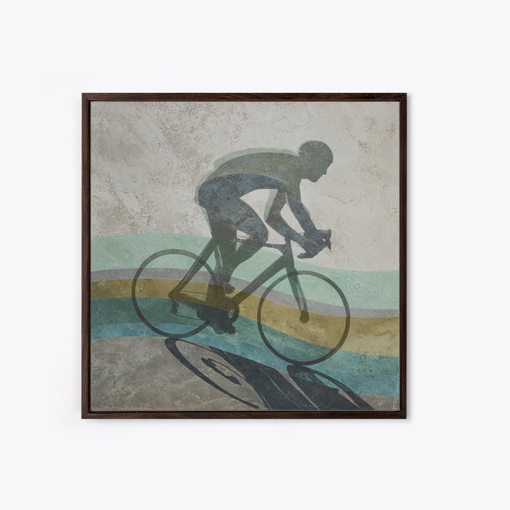 Cycling Figure in Bold Speed Lines Framed Canvas Print, Fitness Studio Art, Home Decor, Gym Decor, Oil Painting, Motion, FSA-1x1-80